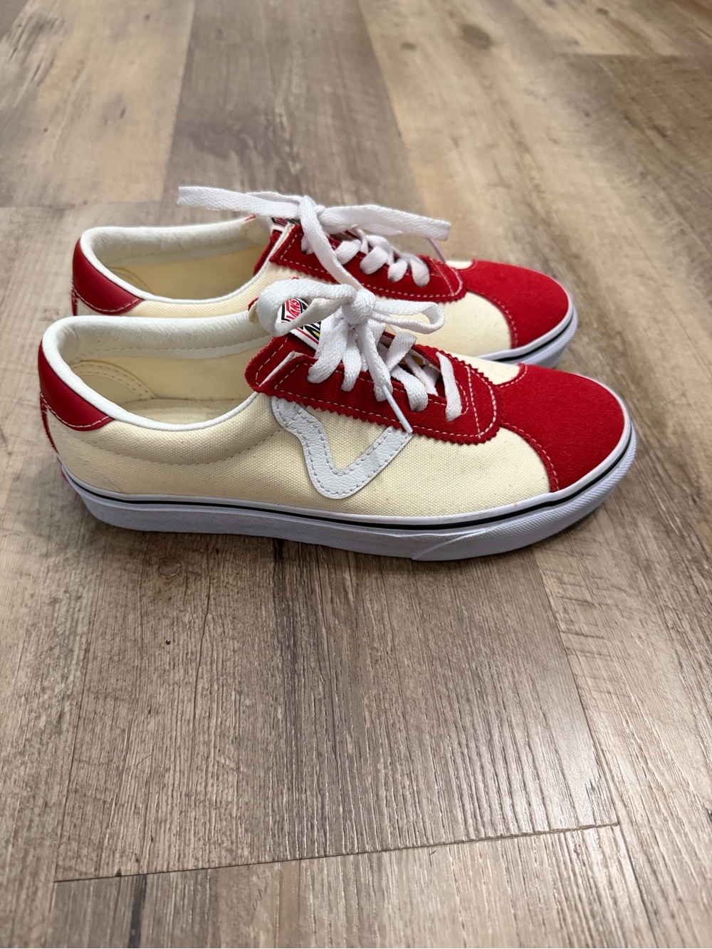 Vans Women's Red and Cream Canvas Low-Top Sneakers